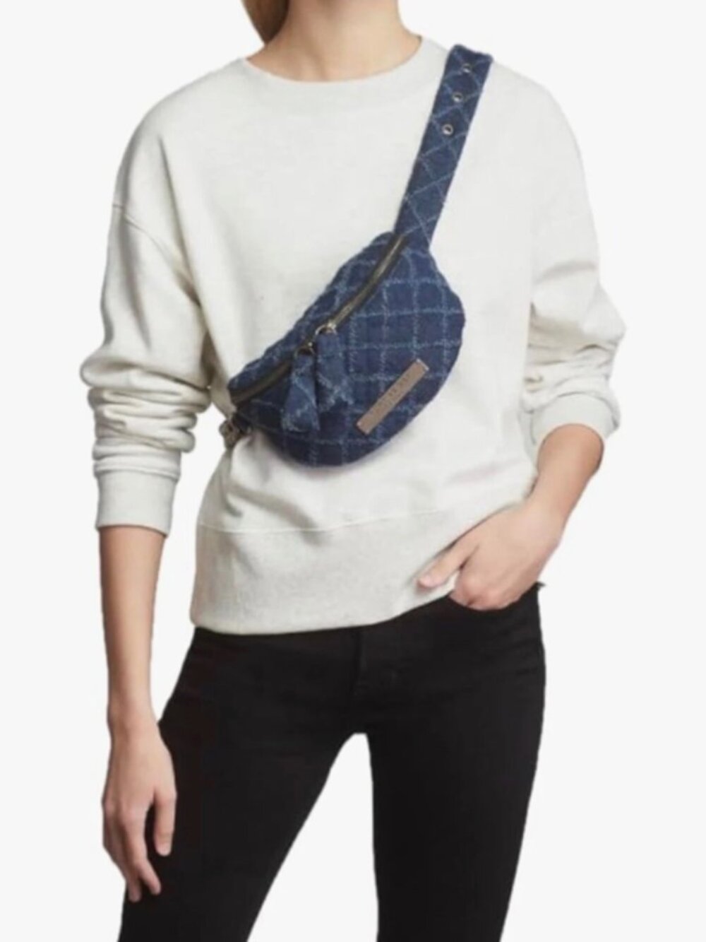 Kurt Geiger London | Small Denim Navy Brixton Quilted Crossbody Belt Bag